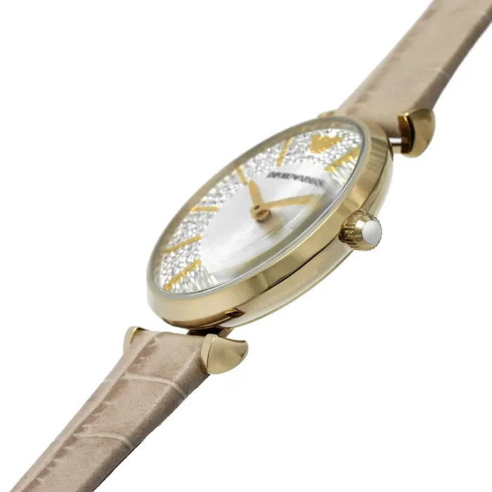 Emporio Armani Gianni T Bar Crystals Silver Dial Brown Leather Strap Watch For Women - AR11518 - Image 7